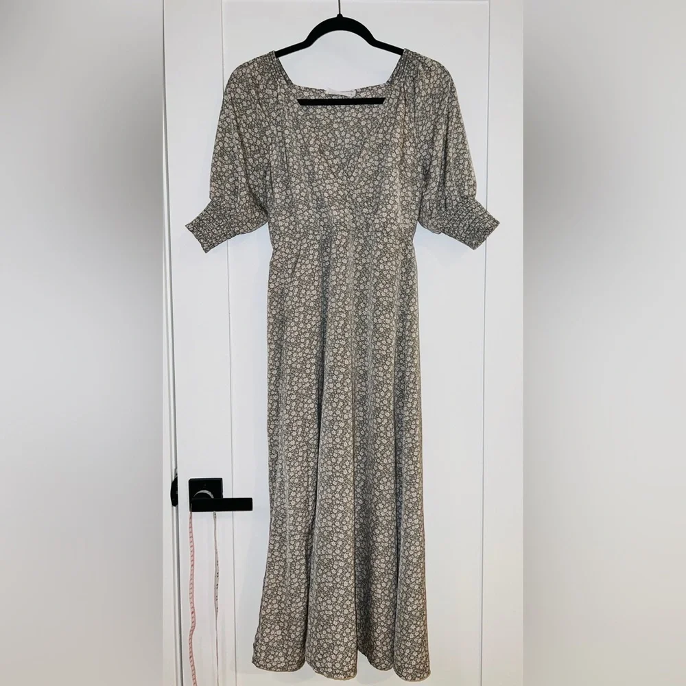 Lulus Lush Times With You Sage Green Floral Puff Sleeve Midi Dress Womens Sz XS - Picture 4 of 10
